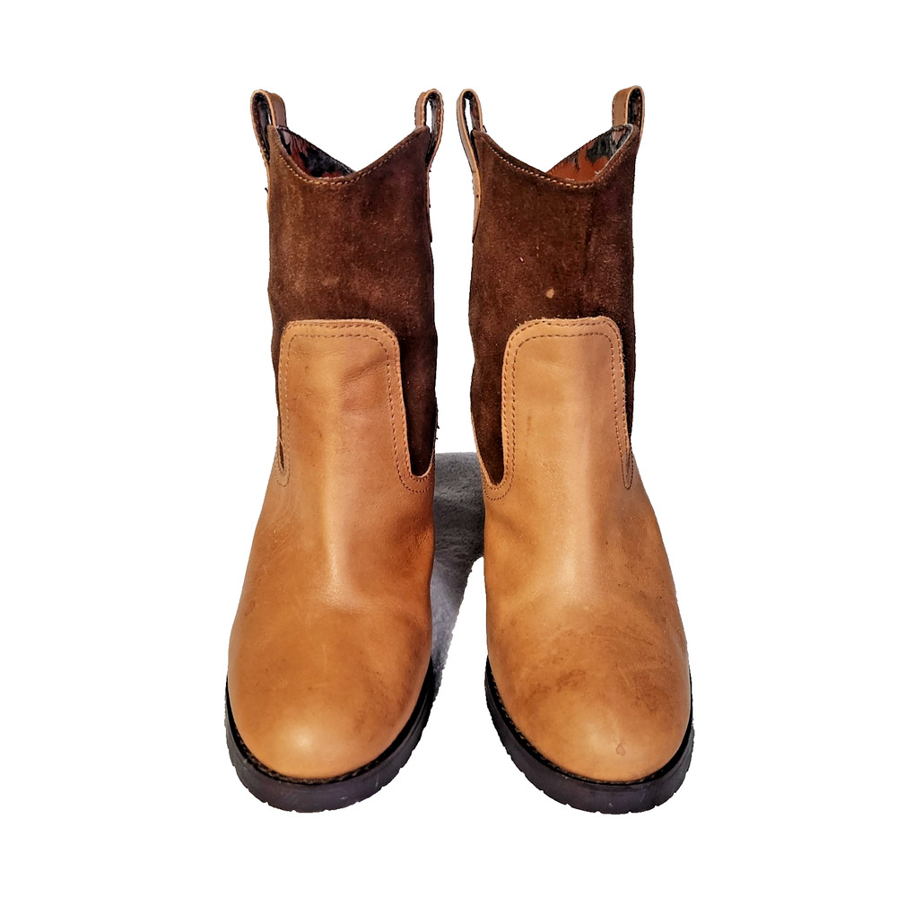 Lauren Ralph Lauren Devyn Leather Suede Heeled Ankle Boots Western Tan Brown 8B - Picture 2 of 9